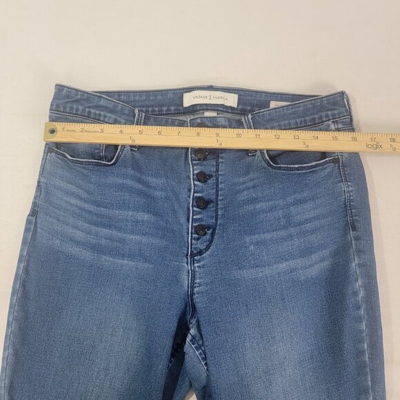 Vintage X America Women's Blue Denim Jeans Button Up High Rise Skinny Ankle 10 - Picture 8 of 10